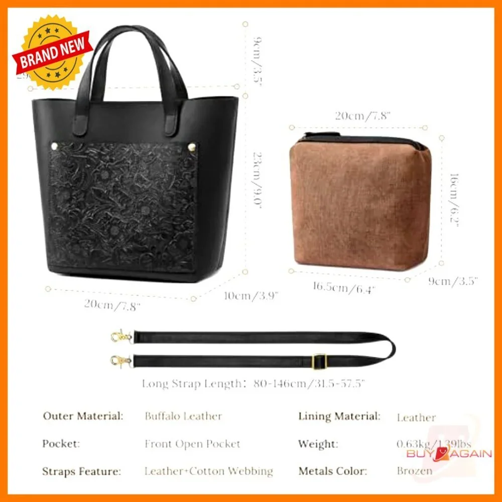 Leather Mini Crossbody Tote Satchel with Inner Pouch Adjustable Strap - Picture 4 of 7